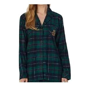 Lauren Ralph Lauren Plaid Flannel Button-Up Shirt PS Green & Navy small petite